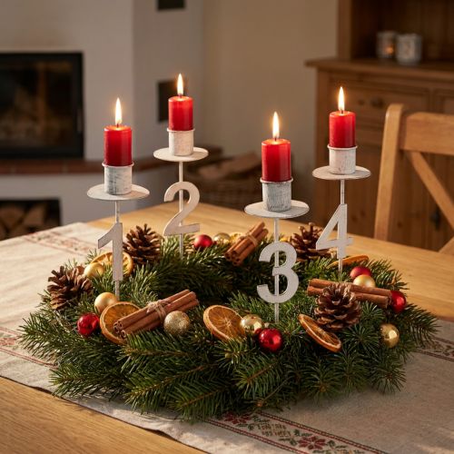 Kerzenhalter Advent mit Dorn und Zahlen aus Metall Weiß H11cm 4 Stück | Floristik24.at
