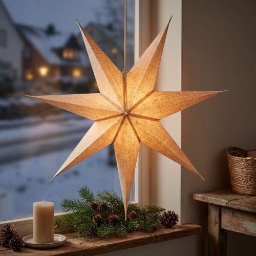 Papierstern Natur 60 cm mit Jute und Beleuchtung | Floristik24.at