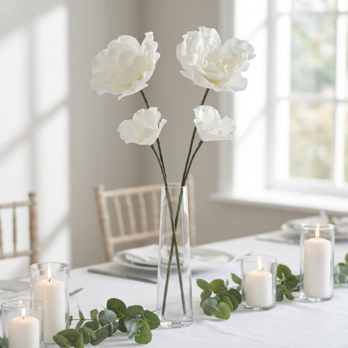 Artikel Weiße Schaumstoffblumen mit biegsamem Stiel, 85 cm, 2 Stück