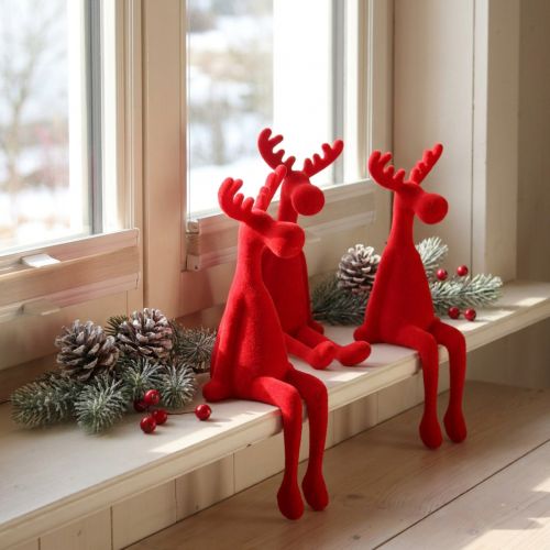 Kantenhocker Elch Deko Weihnachten beflockt 31cm Rot 3 St | Floristik24.at