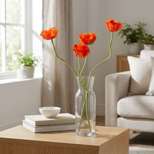 Künstliche Mohnblumen Orange 58–74 cm 3 Stück | Floristik24.at