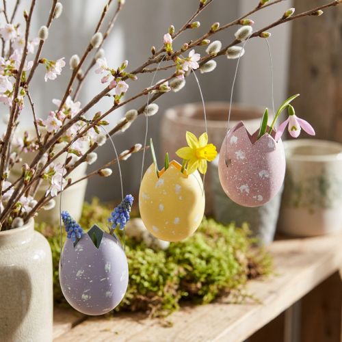 Ostern Deko-Eier Kunststoff Anhänger Lila Rosa Gelb Ø5cm H6,5cm 6 Stück | Floristik24.at