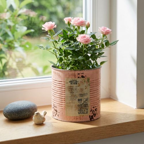 Artikel Blumentopf Metall Deko-Dose Ø15,5cm H15cm Lachs Rostoptik