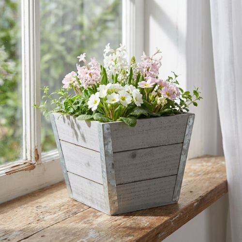 Blumenkasten Holz Übertopf Grau 19x19x15,5cm Shabby Chic | Floristik24.at