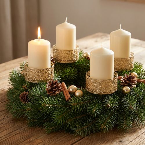 Florale Kerzenhalter zum Stecken Golden Ø8,8cm H13,7cm 4 St Antik-Optik | Floristik24.at
