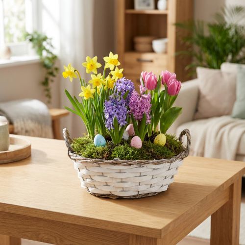 Korb aus Weidenholz und Spanholz mit Pflanzfolie, Weiß, Ø25cm | Floristik24.at