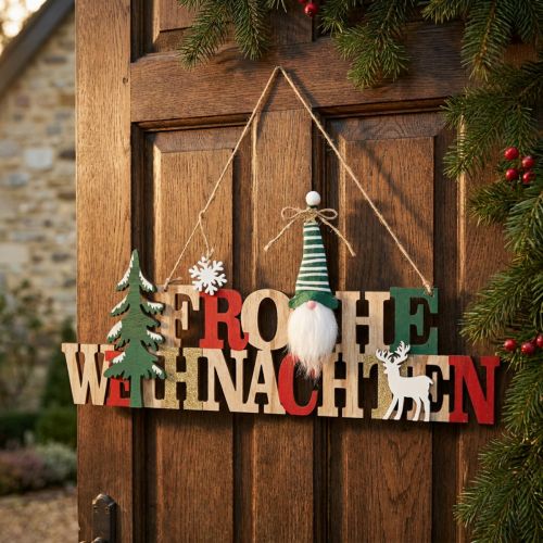 Holzschriftzug Frohe Weihnachten Türdeko Natur