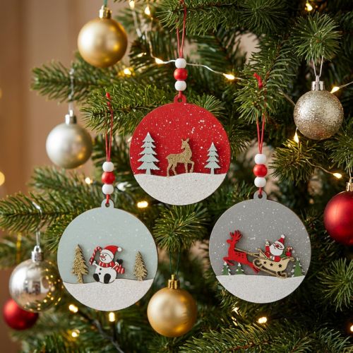 Weihnachtsanhänger Holz rund Ø8,5cm mit Motiven 6er-Set | Floristik24.at