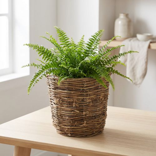 Artikel Pflanzkorb aus Rebe mit Folie rund Ø19cm Braun