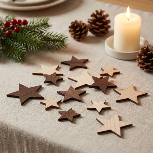 Deko-Sterne aus Spanholz in Natur und Braun Ø3,5-5,5 cm 48 Stück | Floristik24.at