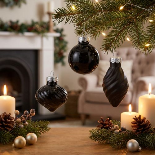 Artikel Mini-Christbaumkugeln Glas Schwarz Ø 3 cm 9er Set