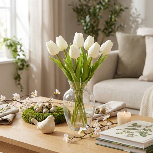 Artikel Künstliche Tulpen 21 cm Weiß 6er-Set Polyester und Kunststoff für Wohnraumdekoration