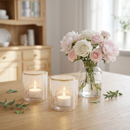 Windlichtglas Teelichthalter mit Blumenmuster Ø8cm H9cm 2er-Set | Floristik24.at