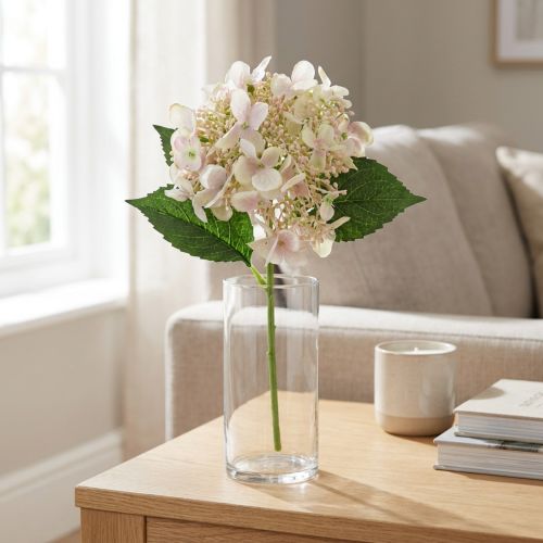 Künstliche Hortensie Creme mit Knospen 52cm aus Textil und Draht | Floristik24.at