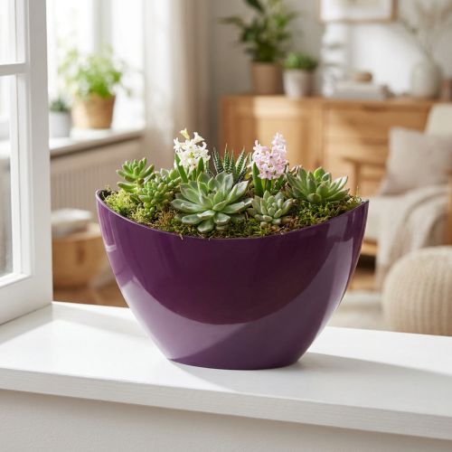Pflanzschiffchen Dekoschale aus Kunststoff Lila 20×9cm H12cm | Floristik24.at