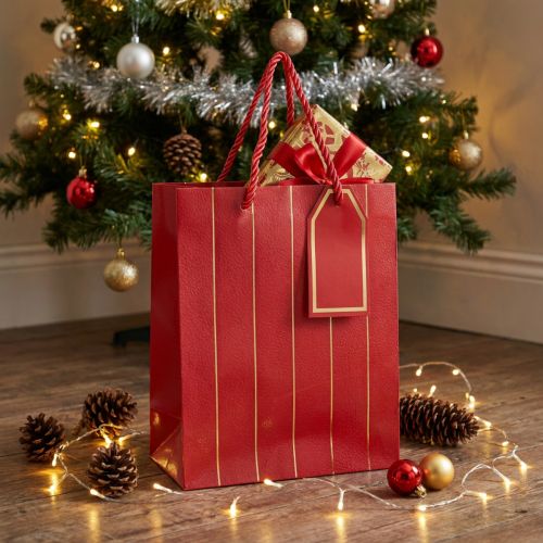 Artikel Geschenktasche aus Karton mit Lederoptik Rot Gold 18×10×23 cm
