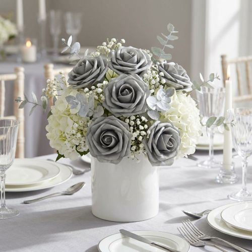 Foam-Rosen Ø6cm Grau mit Draht 27 Stück | Floristik24.at