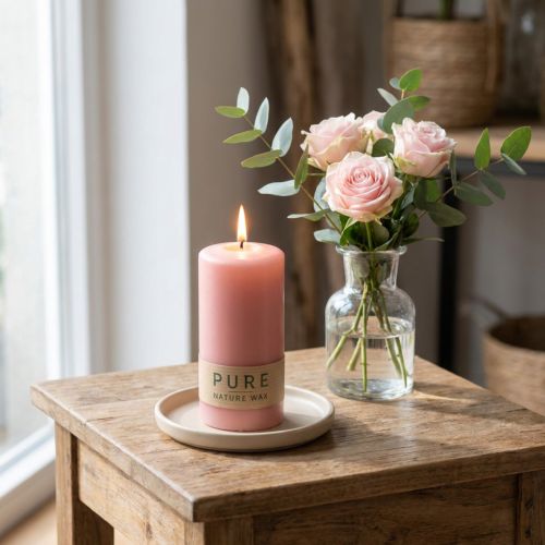Stumpenkerze aus Naturwachs 130x60 mm Rosa für Dekoration | Floristik24.at