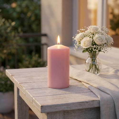 Rosa Stumpenkerze 130 x 70 mm aus Naturwachs für Wohnraumdekoration | Floristik24.at
