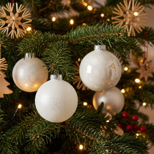 Schneekugeln Baumanhänger Weihnachten Ø6cm H6,5cm Weiß Echtglas 24 Stück | Floristik24.at