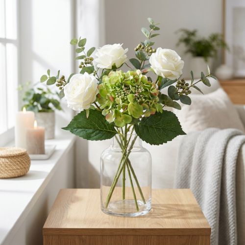 Künstliche Hortensie aus Seidenstoff, Grün, L 44 cm | Floristik24.at