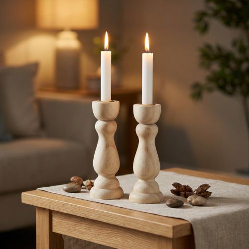 Kerzenhalter aus Holz 17cm Natur für Stabkerzen, 2 Stück | Floristik24.at