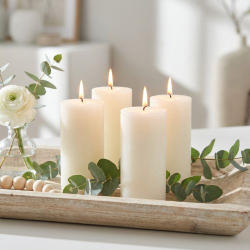 Stumpenkerzen aus durchgefärbtem Wachs Ø 60 x 110 mm Wollweiß 4er Set | Floristik24.at