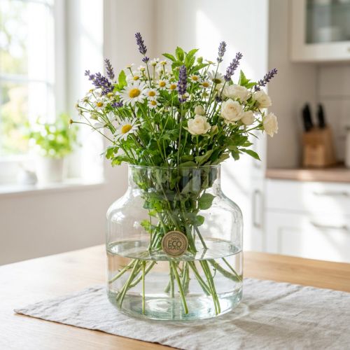 Artikel Glasvase Rund 100% Recyceltes Glas Klar H20 Ø17cm