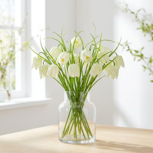 Schachbrettblumen künstlich Weiß und Grün 40 cm 12er-Strauß | Floristik24.at