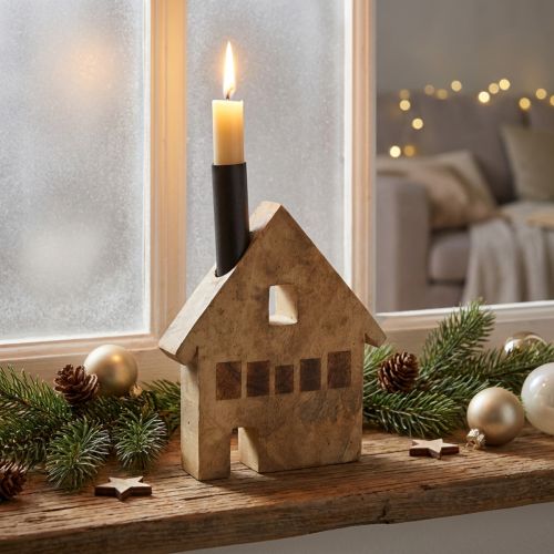 Artikel Deko-Haus aus Holz mit Kerzenhalter Schwarz 16,5×3,5×22cm