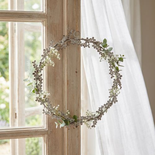 Artikel Blumenkranz Metall Weiß Ø16,5cm mit Jutekordel