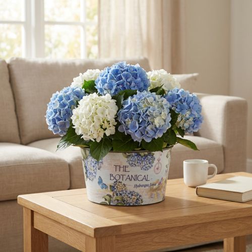Blumenschale Kunststoff rund Ø21cm H11cm Hortensien-Motiv | Floristik24.at