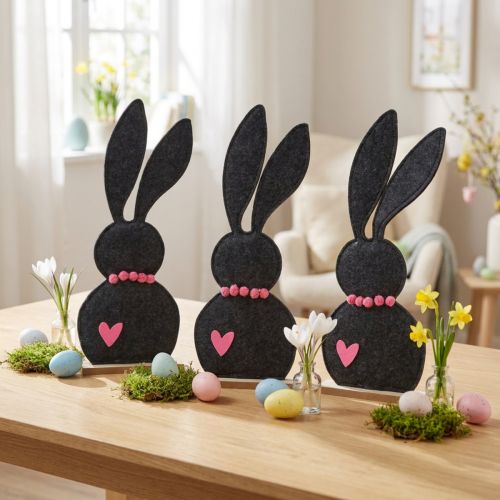 Osterhasen Deko Filz Schwarz mit Herz 45cm 3er-Set | Floristik24.at