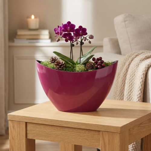 Pflanzschiffchen Dekoschale Kunststoff Berry 20×9cm H12cm | Floristik24.at