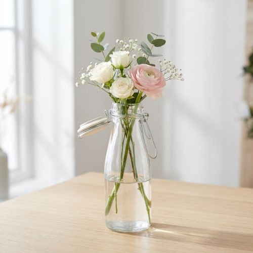 Flasche Deko aus Glas mit Clipverschluss klar Ø 7 cm H 20,5 cm | Floristik24.at