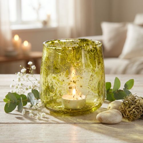 Windlicht Glas Vintage Gelbgrün Ø9cm H9,5cm | Floristik24.at
