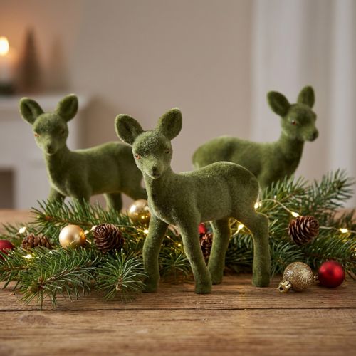 Dekofigur Rehkitz Beflockt Grün 10,5 cm 6er-Set Weihnachtsdekoration | Floristik24.at