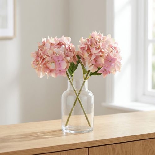 Set aus 2 künstlichen Hortensien in Pastellrosa, 58 cm | Floristik24.at