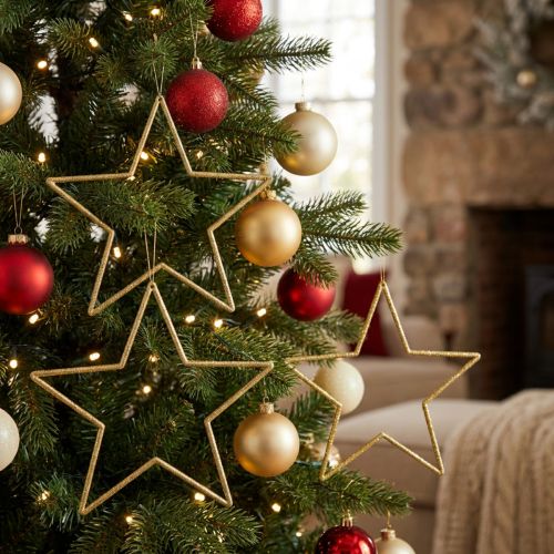 Deko-Sterne 18cm Gold mit Glitter, Baumschmuck 8 Stück | Floristik24.at