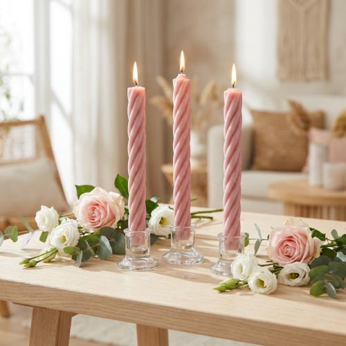 Rustic Stabkerzen aus Wachs Rosa 250x28mm 4 Stück | Floristik24.at