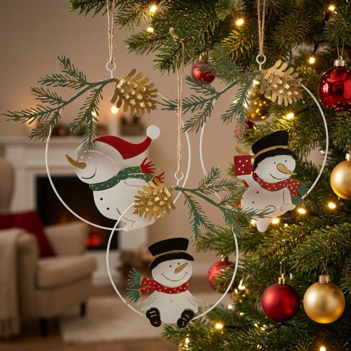 Weihnachtsanhänger Schneemann Metallring Ø14 cm 3er-Set | Floristik24.at