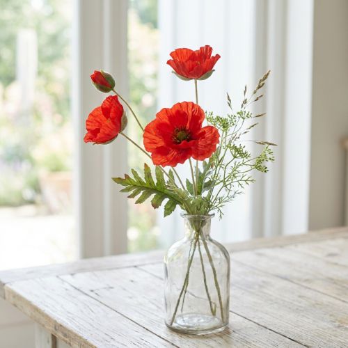 Mohnblume künstlich Rot mit 3 Blüten L70cm | Floristik24.at