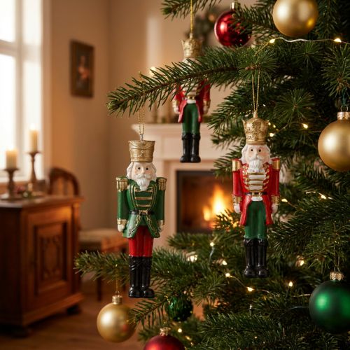 Nussknacker Anhänger 4er-Set, Christbaumschmuck, 10 cm, Rot/Grün/Gold | Floristik24.at