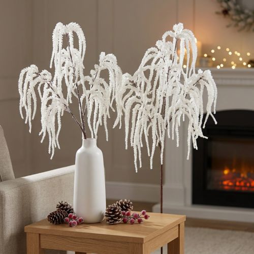 Dekozweig künstliche Trauerweide Weiß Glitter 82cm 2er Set | Floristik24.at