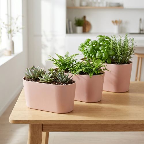 Artikel Pflanzschale oval Kunststoff Rosabraun 20×10×11 cm 3er Set