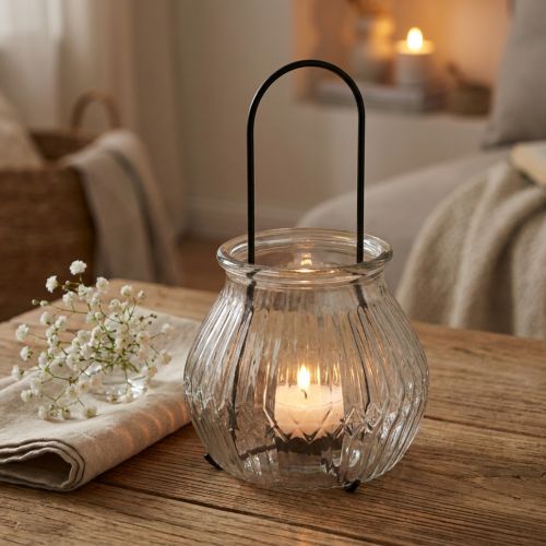 Windlicht aus Glas und Metall,