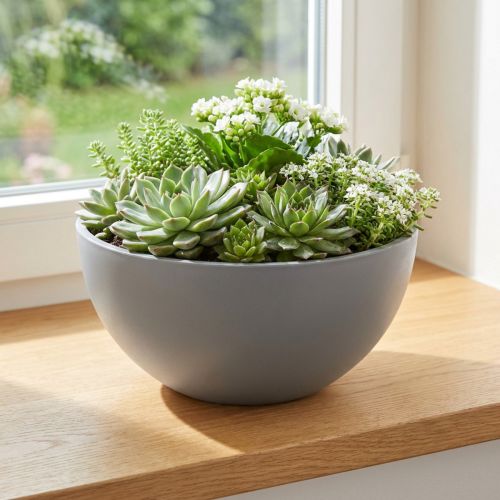 Pflanzkübel Blumenschale Kunststoff Grau Ø25cm H12cm | Floristik24.at