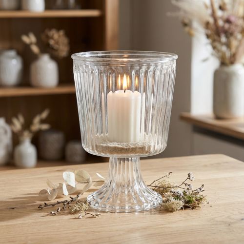 Windlichtglas Pokal geriffelt Glas Deko Ø11,5cm H15cm | Floristik24.at