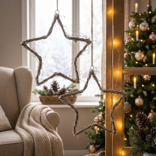 Weihnachtsstern aus weiß gewaschenem Ulmenholz Ø 40 cm 2 Stück | Floristik24.at