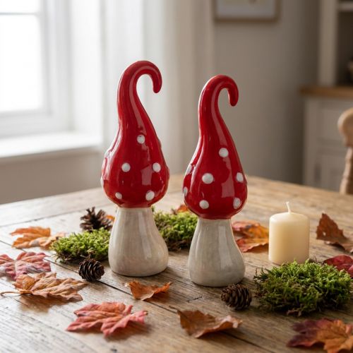 Keramik Fliegenpilz Deko 15,5cm Rot-Weiß Ø5cm, 2 Stück | Floristik24.at